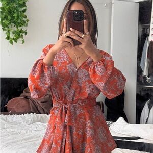 Floral Wrap Dress in Red by [Brand]